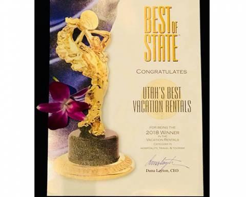 Best of State congratulates Utah's Best Vacation Rentals with 2018 Best of State Award
