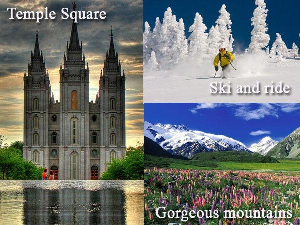 Popular Utah destinations and area attractions include Temple Square, skiing and riding, and gorgeous mountains.