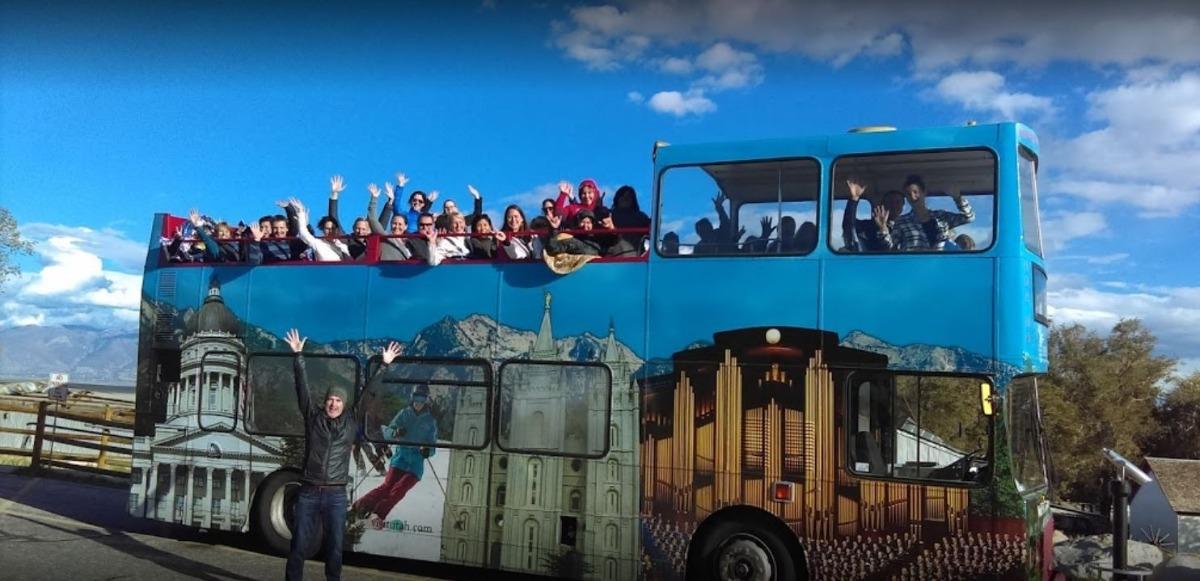 60 passenger open-air tour bus to check out Salt Lake City or Park City.